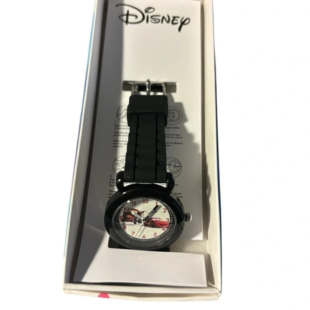 DISNEY Cars Kids' Plastic Time Teacher Analog Quartz Silicone Strap Watch Black